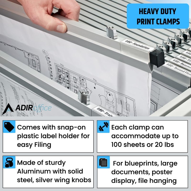 Adir Corp. Adir Blueprint Clamp 30 Inches - Blueprint Clips, Blueprint Binding Strips, Architectural Blueprint Binders for Blue Print Organizers, Poster, Maps & Construction Plan Holder (Pack of 6) - Image 3